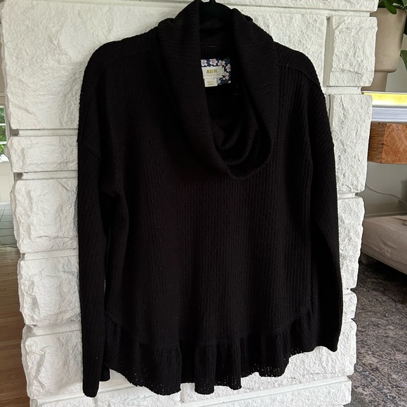 Anthropologie | Maeve Addie Ruffled Hacci Cowlneck Pullover in Black Size Small - Picture 7 of 14